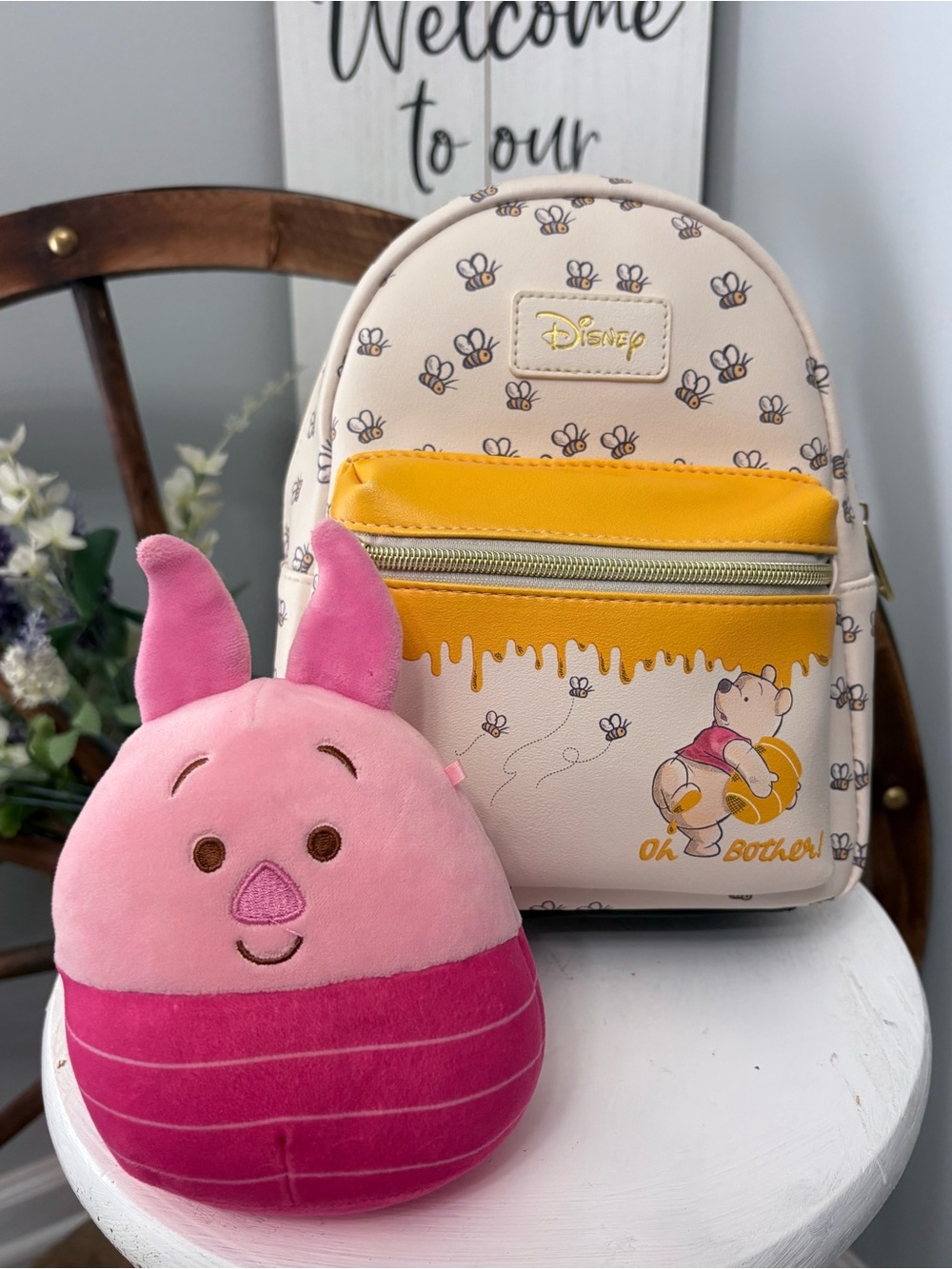 LOUNGEFLY Cream & Yellow Winnie the Pooh Honey Drip Mini Backpack & Piglet Set